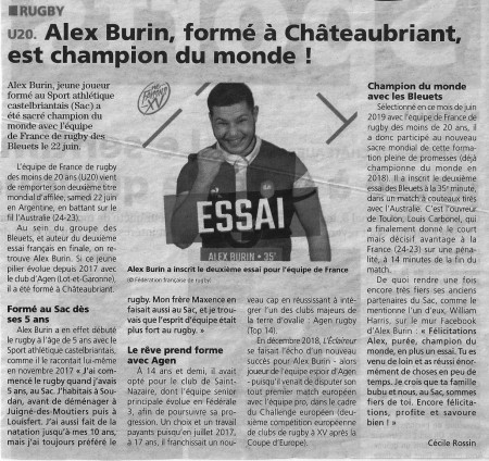 Alex Burin, formé à Châteaubriant est champion du monde